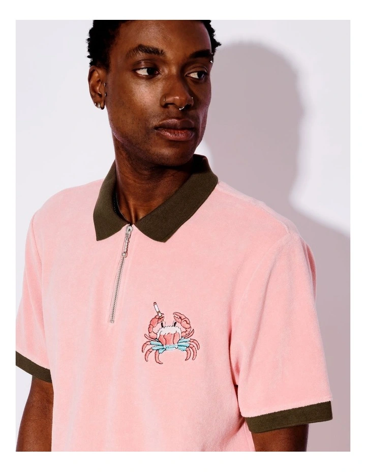Terry Towelling All Gender Polo in Pink image 4
