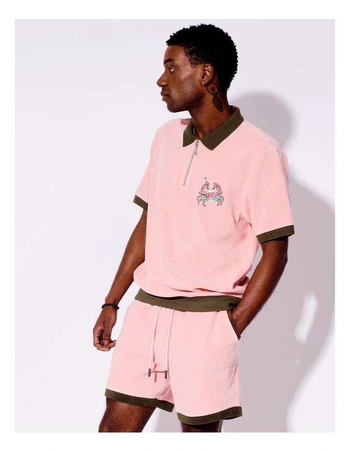 Terry Towelling All Gender Polo in Pink image 6