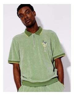 Terry Towelling All Gender Polo in Green