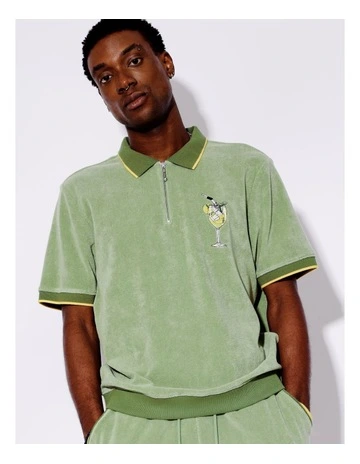 Terry Towelling All Gender Polo in Green