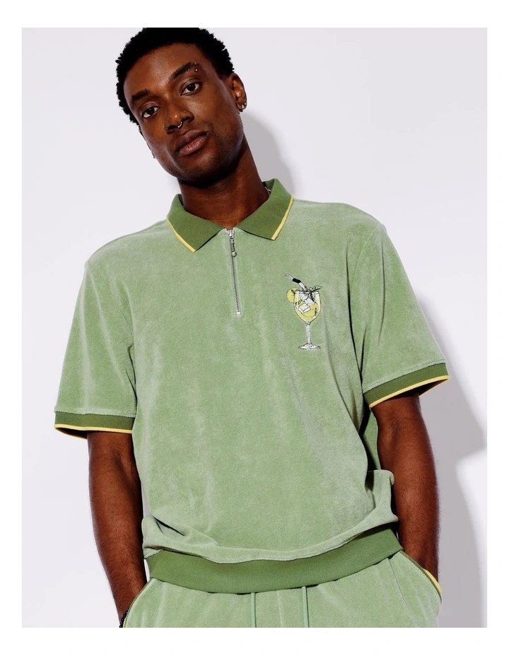 Terry Towelling All Gender Polo in Green image 1