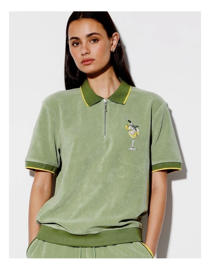 Terry Towelling All Gender Polo in Green image 2
