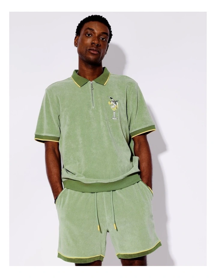 Terry Towelling All Gender Polo in Green image 4