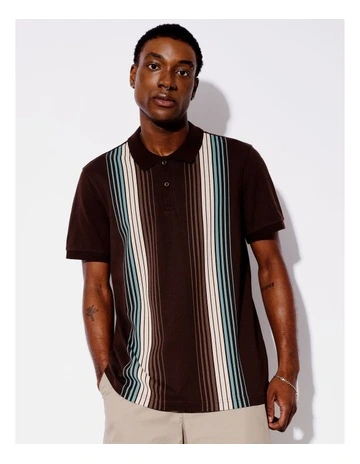 Stockton Stripe Short Sleeve Polo in Brown