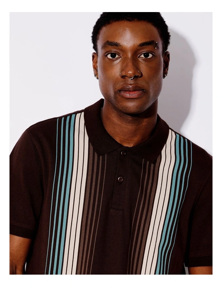 Stockton Stripe Short Sleeve Polo in Brown image 3