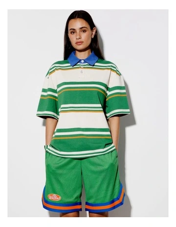 Javier All Gender Oversized Stripe Polo in Green