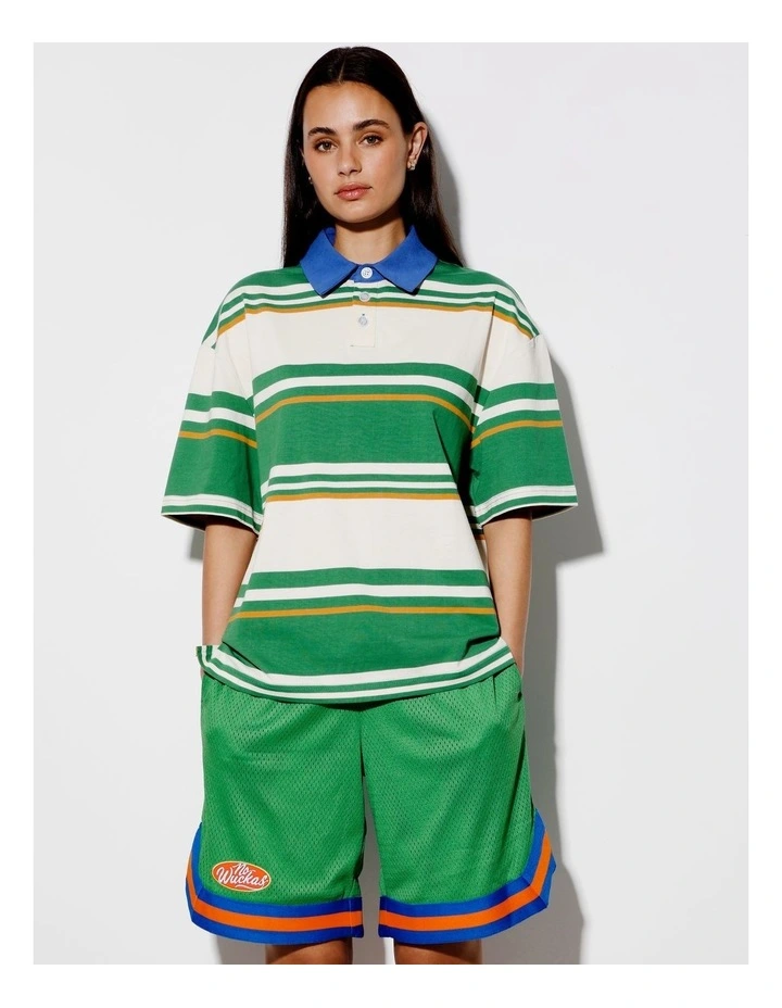 Javier All Gender Oversized Stripe Polo in Green image 2