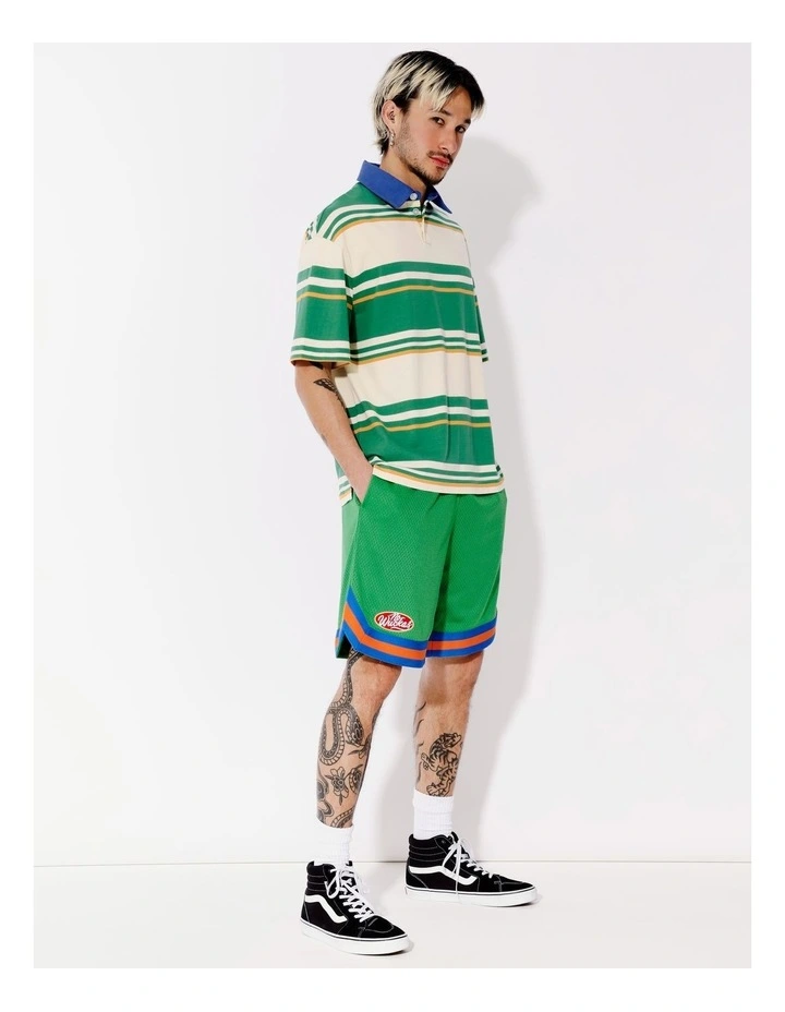 Javier All Gender Oversized Stripe Polo in Green image 5
