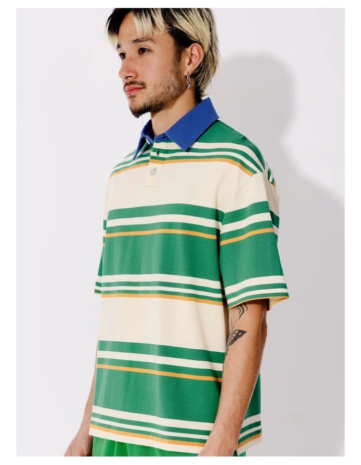 Javier All Gender Oversized Stripe Polo in Green image 6