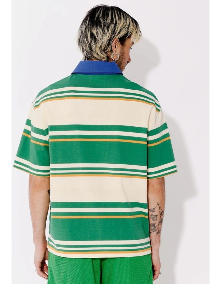 Javier All Gender Oversized Stripe Polo in Green image 7