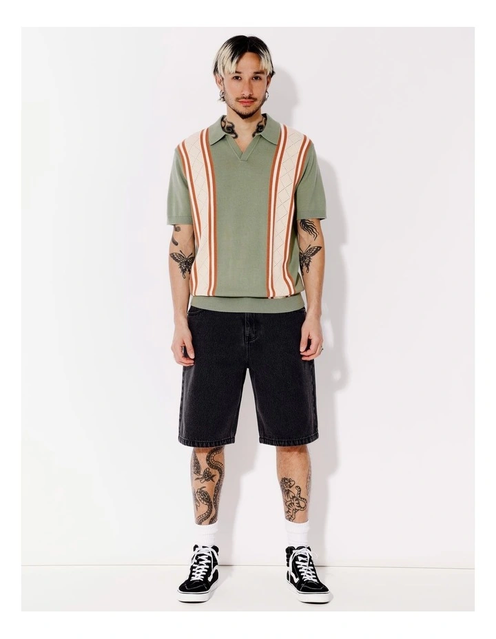 Mateo Stripe Knit Short Sleeve Polo in Green image 2