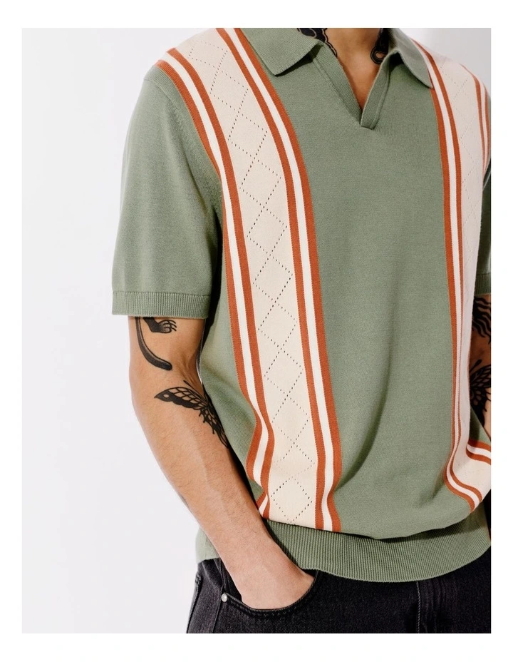 Mateo Stripe Knit Short Sleeve Polo in Green image 4