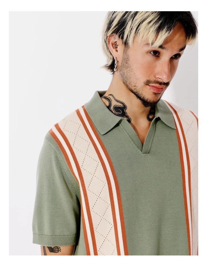Mateo Stripe Knit Short Sleeve Polo in Green image 5