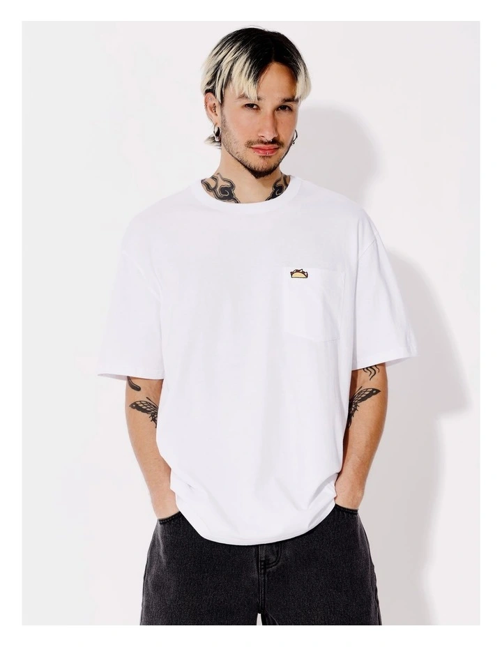 Taco Placement Print Pocket Oversize Short Sleeve Tee in White image 4