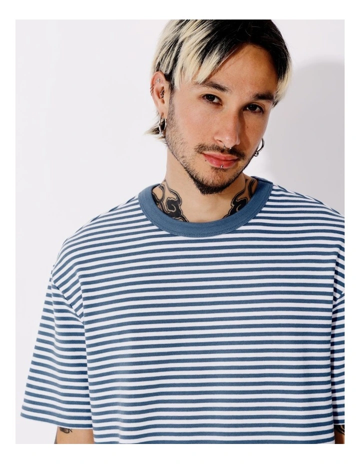 Spencer Stripe Oversize Short Sleeve Tee in Blue image 3
