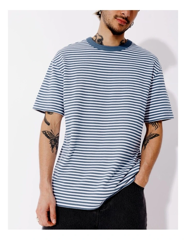 Spencer Stripe Oversize Short Sleeve Tee in Blue image 4