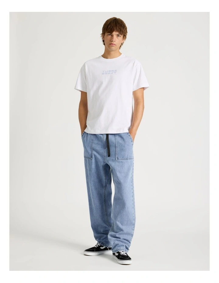 Straight Leg Denim Jeans with Built-In Belt in Light Blue image 1