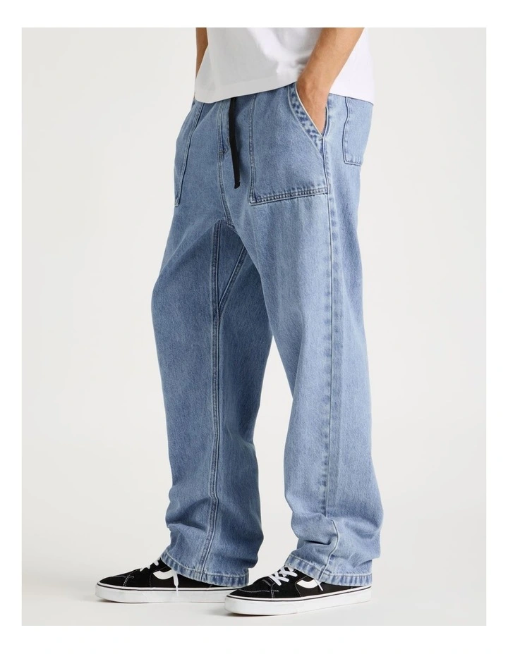 Straight Leg Denim Jeans with Built-In Belt in Light Blue image 3