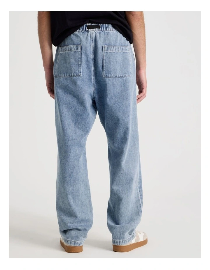 Straight Leg Denim Jeans with Built-In Belt in Light Blue image 5