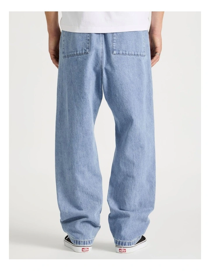 Straight Leg Denim Jeans with Built-In Belt in Light Blue image 5
