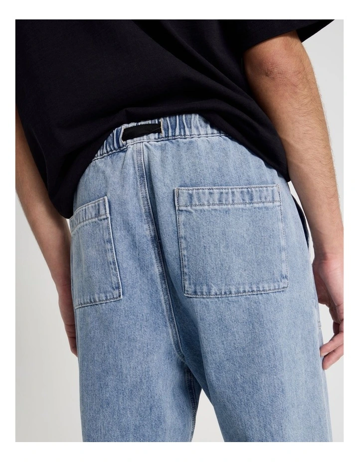 Straight Leg Denim Jeans with Built-In Belt in Light Blue image 6
