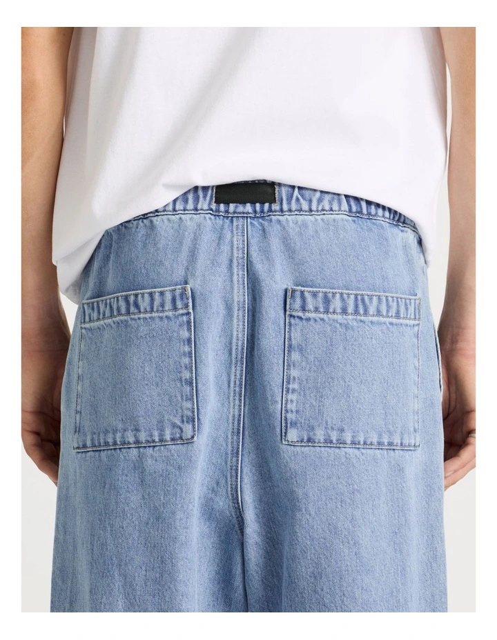 Straight Leg Denim Jeans with Built-In Belt in Light Blue image 6
