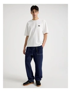 Straight Leg Denim Jeans with Built-In Belt in Dark Denim