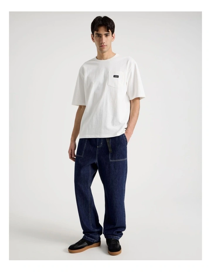 Straight Leg Denim Jeans with Built-In Belt in Dark Denim image 1