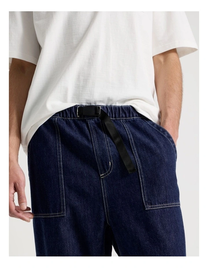Straight Leg Denim Jeans with Built-In Belt in Dark Denim image 3