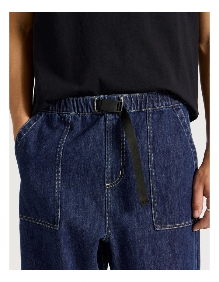 Straight Leg Denim Jeans with Built-In Belt in Dark Denim image 3