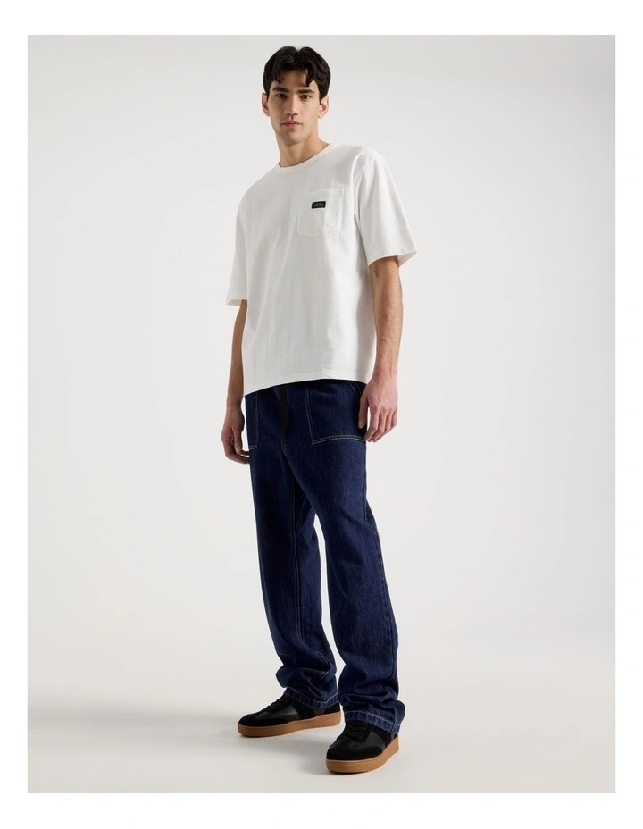 Straight Leg Denim Jeans with Built-In Belt in Dark Denim image 4