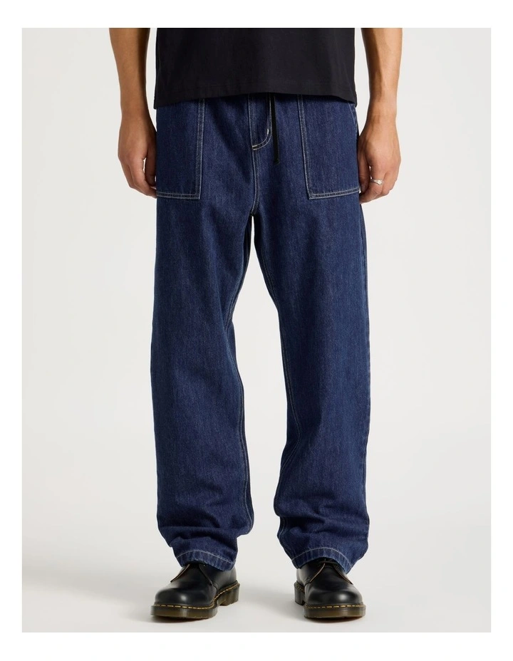 Straight Leg Denim Jeans with Built-In Belt in Dark Denim image 4