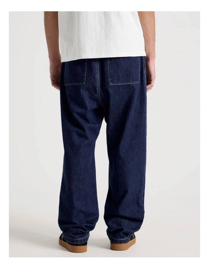 Straight Leg Denim Jeans with Built-In Belt in Dark Denim image 5