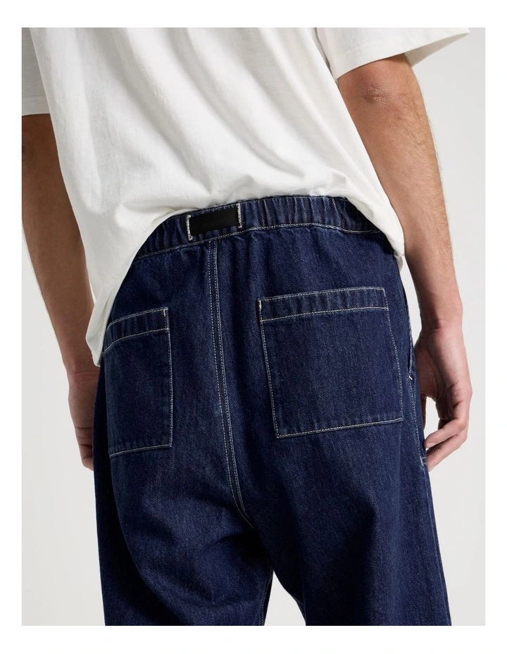 Straight Leg Denim Jeans with Built-In Belt in Dark Denim image 6