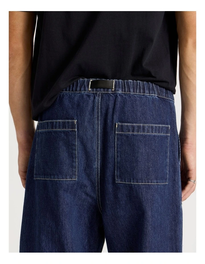 Straight Leg Denim Jeans with Built-In Belt in Dark Denim image 6
