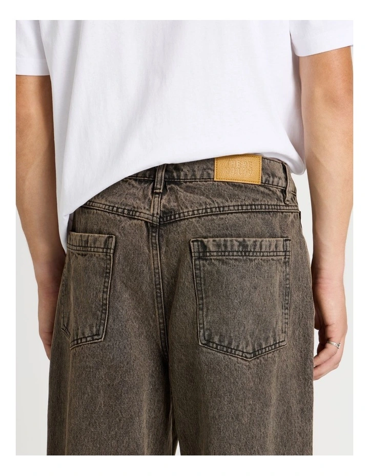 Coloured Wash Wide Leg Denim Jeans in Brown image 3