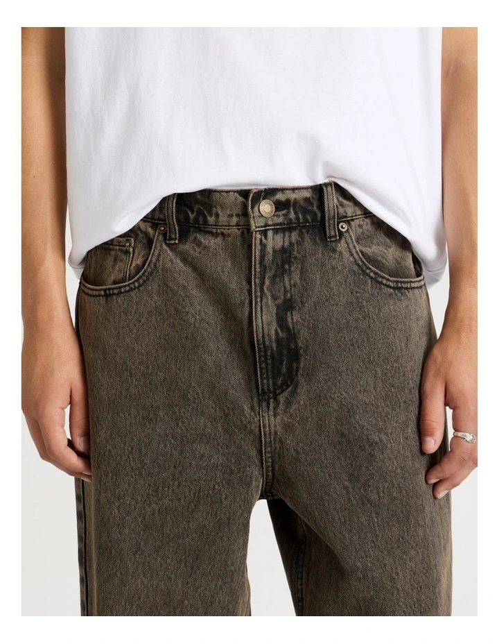 Coloured Wash Wide Leg Denim Jeans in Brown image 4