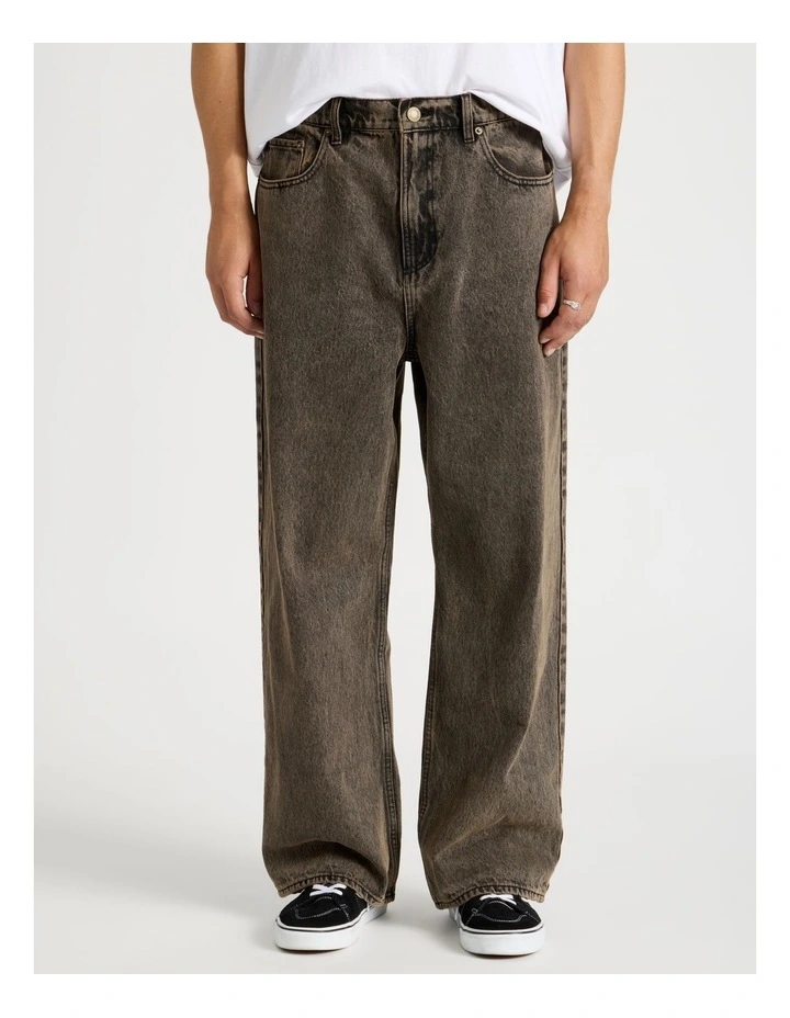 Coloured Wash Wide Leg Denim Jeans in Brown image 5