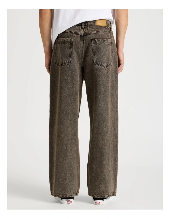 Coloured Wash Wide Leg Denim Jeans in Brown image 6