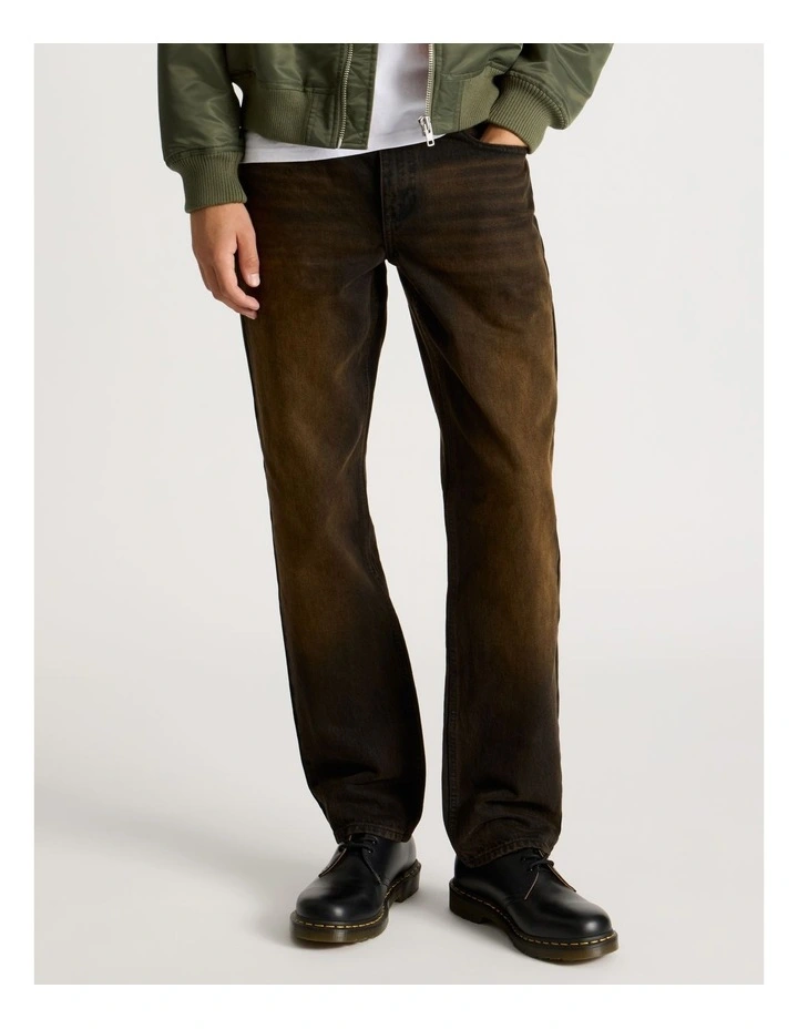 Coloured Wash Straight Leg Jeans in Brown image 2