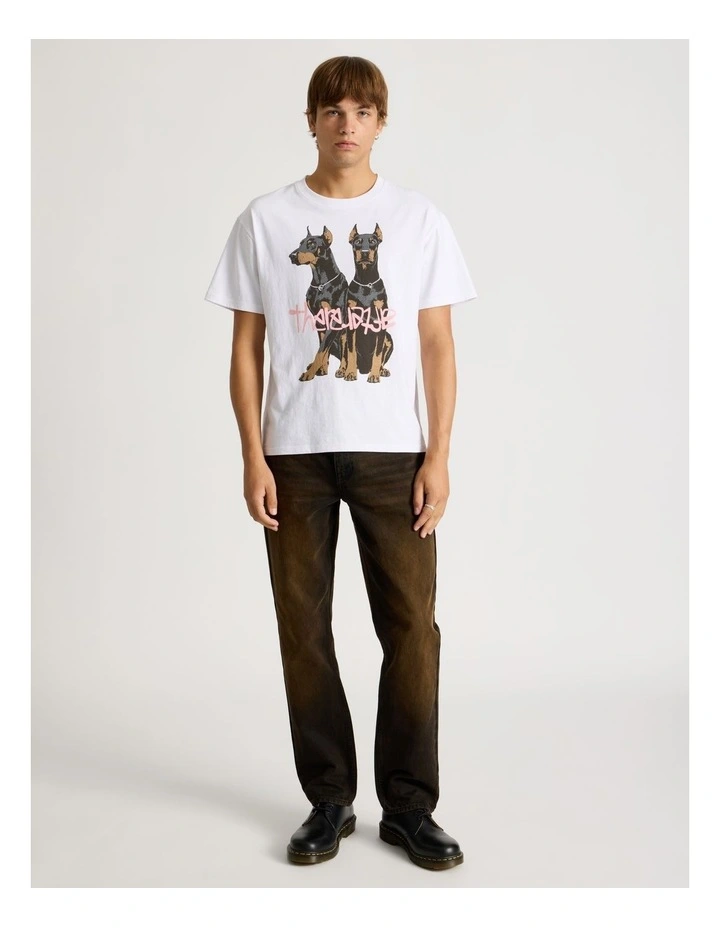 Coloured Wash Straight Leg Jeans in Brown image 3