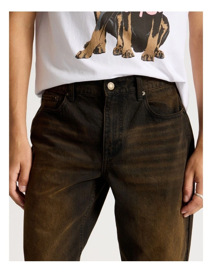 Coloured Wash Straight Leg Jeans in Brown image 4