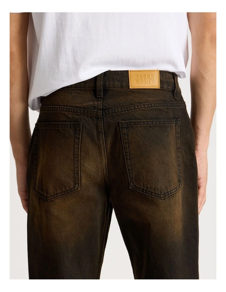 Coloured Wash Straight Leg Jeans in Brown image 7