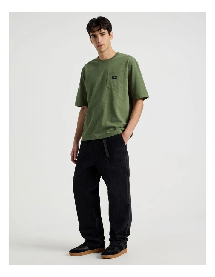 Straight Leg Denim Jeans with Built-In Belt in Black image 1