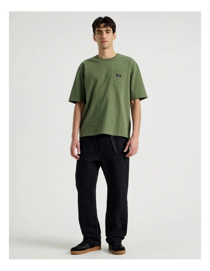 Straight Leg Denim Jeans with Built-In Belt in Black image 3