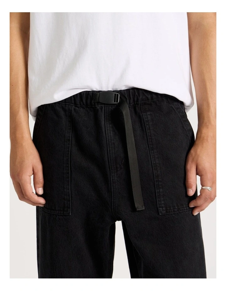 Straight Leg Denim Jeans with Built-In Belt in Black image 4