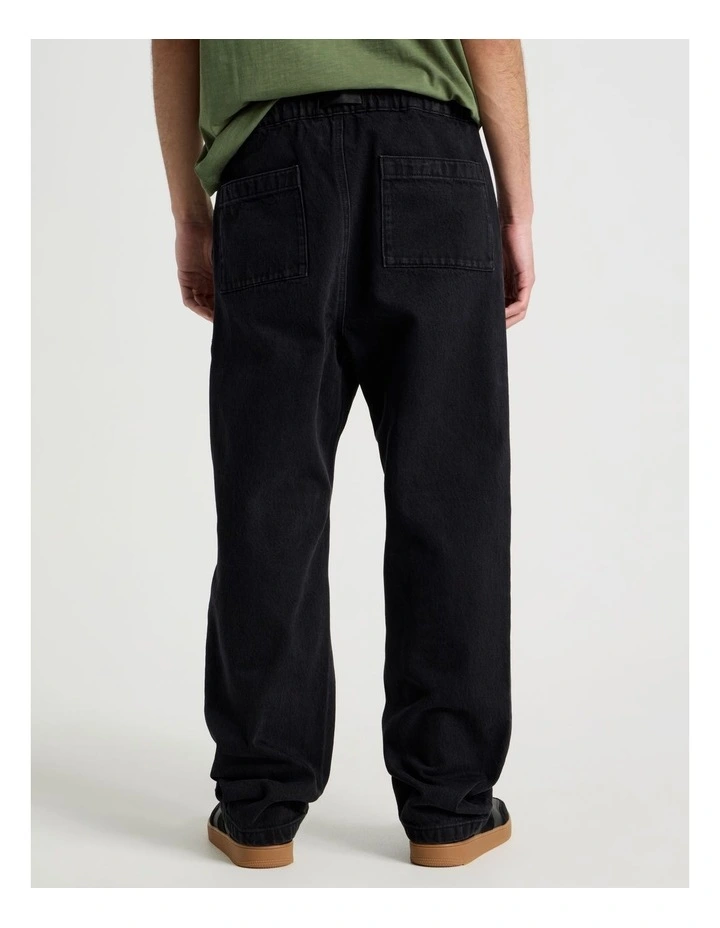 Straight Leg Denim Jeans with Built-In Belt in Black image 5