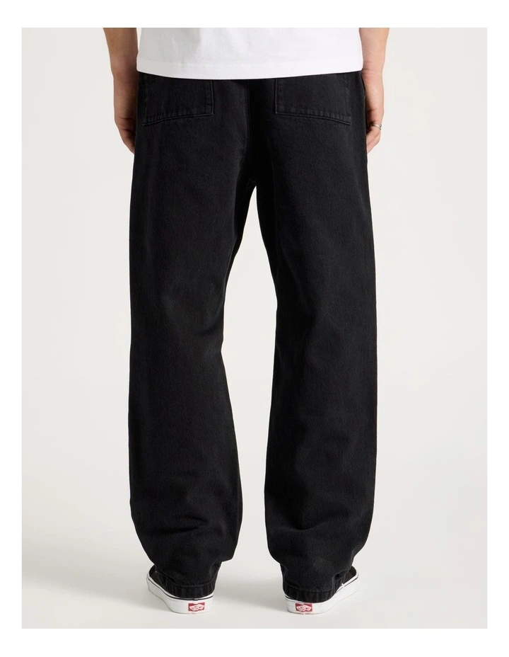 Straight Leg Denim Jeans with Built-In Belt in Black image 5