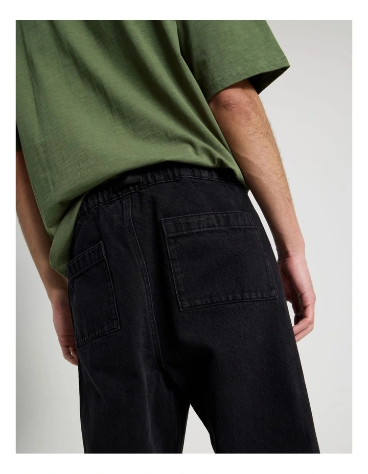 Straight Leg Denim Jeans with Built-In Belt in Black image 6