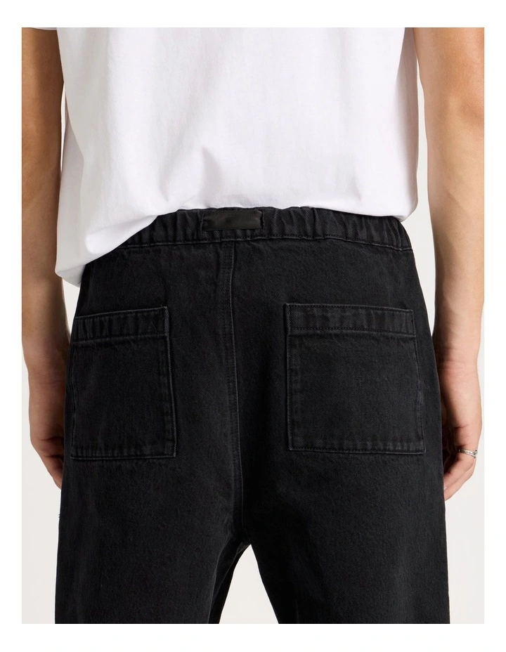 Straight Leg Denim Jeans with Built-In Belt in Black image 6